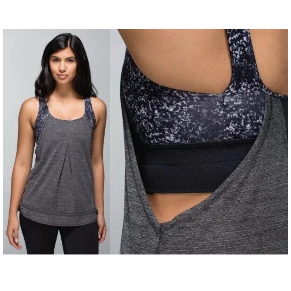 Lululemon Womens Run Times Tank Top Womens 6 Gray Heathered Cinch Waist Athletic
